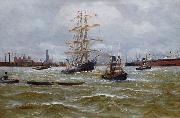 Alfred Jensen Dreimaster und Schlepper im Hamburger Hafen USA oil painting artist